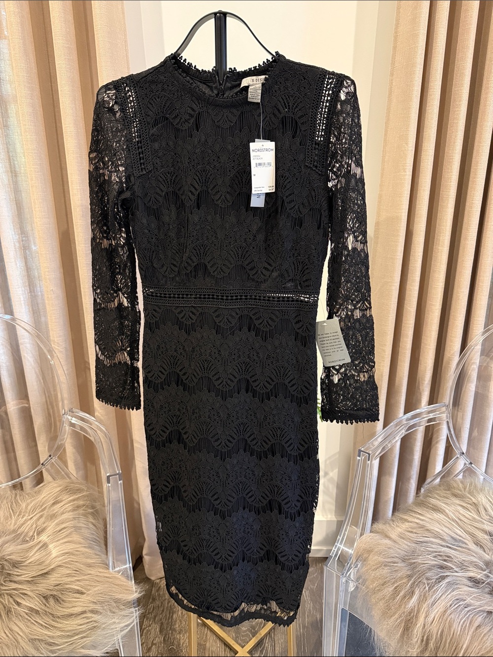 Nordstrom Black Long-Sleeve Lace Sheath Dress